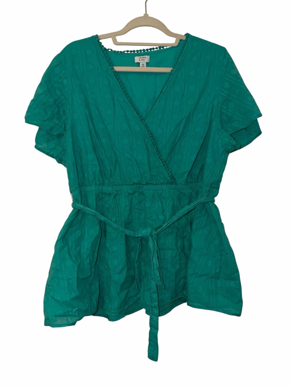 crown & ivy Teal Wrap Blouse with Tie Waist - Picture 2 of 6